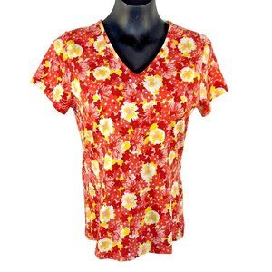 Basic Editions - Women's M Tee Shirt Floral V-Neck Short Sleeve Stretch
